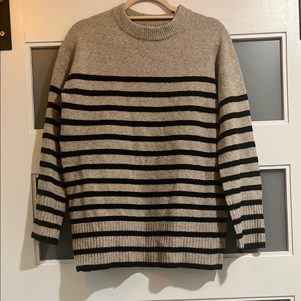 Women’s Crewneck Striped Sweater in Beige and Black
